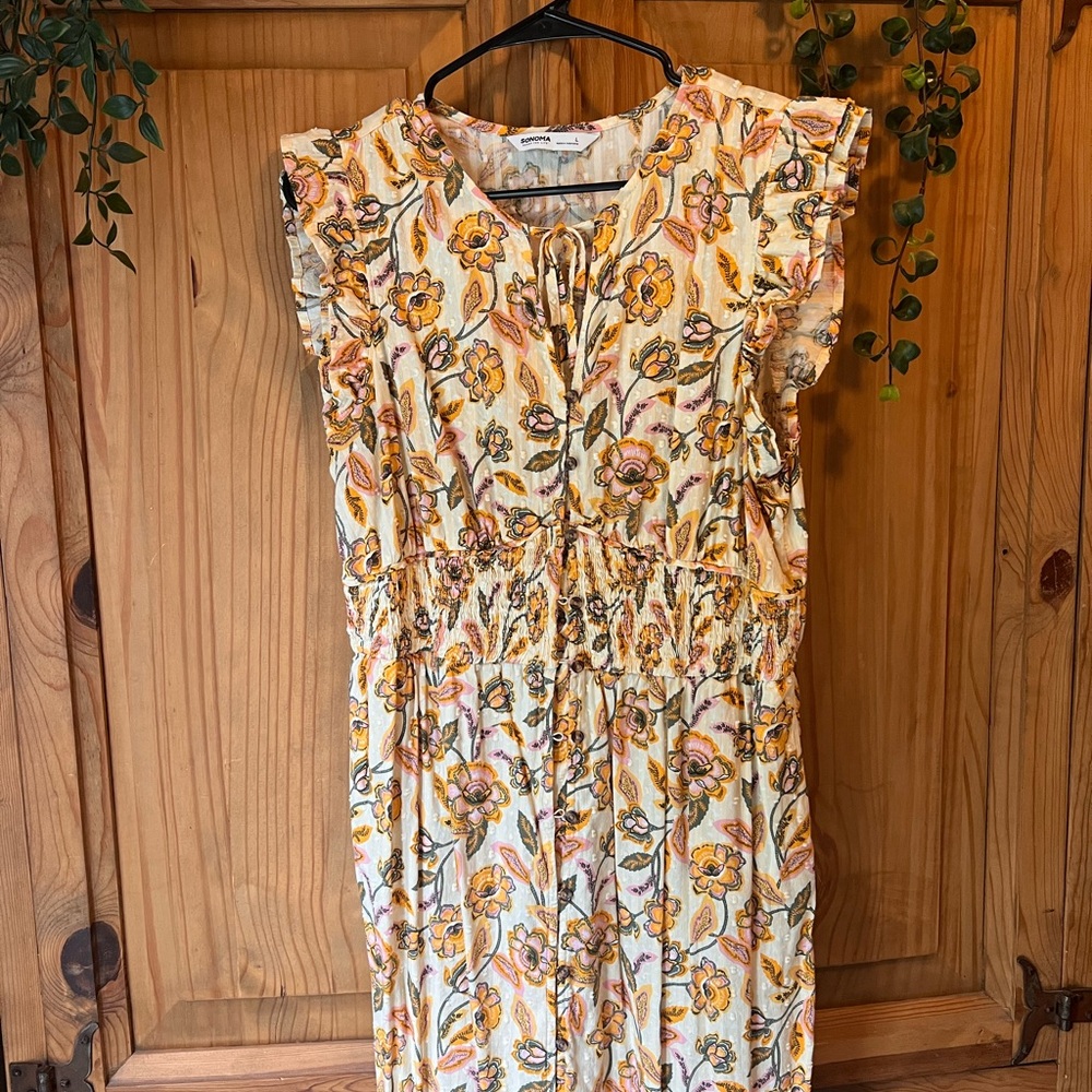 Sonoma Floral Print Midi Dress - Cream and Yellow